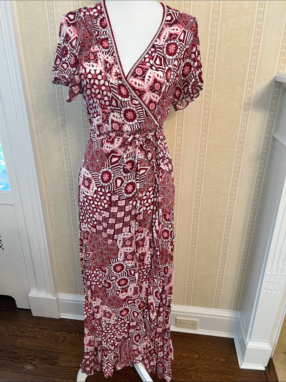 Poupette St. Barth Joe Red Patterned Wrap Maxi Dress